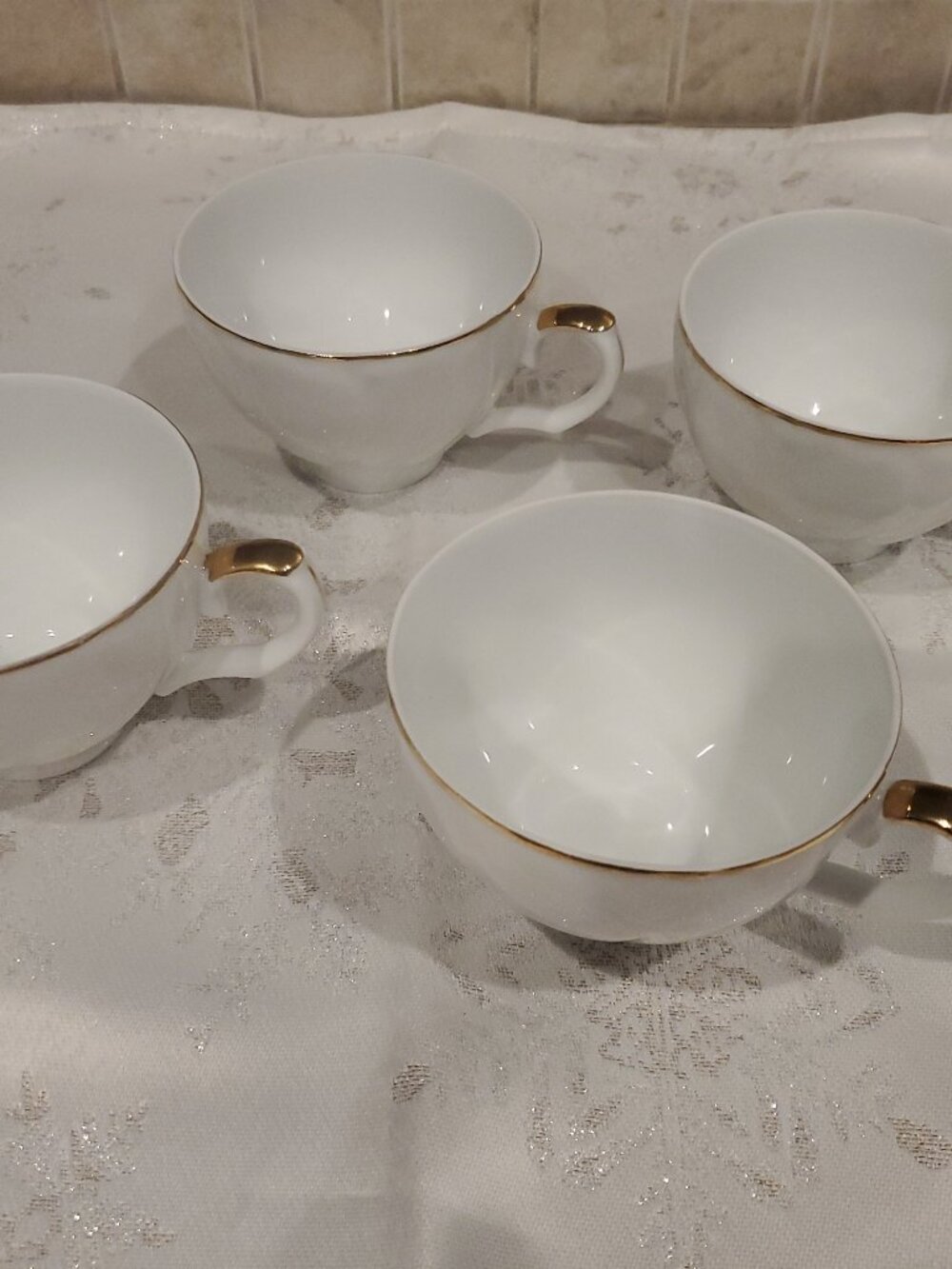 L@@K Elegant REGENCY (7347) Tea Cups White with Gold Trim ~ Set of 4